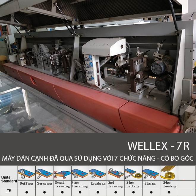 Máy dán cạnh 7 chức năng có bo sửa góc Wellex -7R Đã qua sử dụng